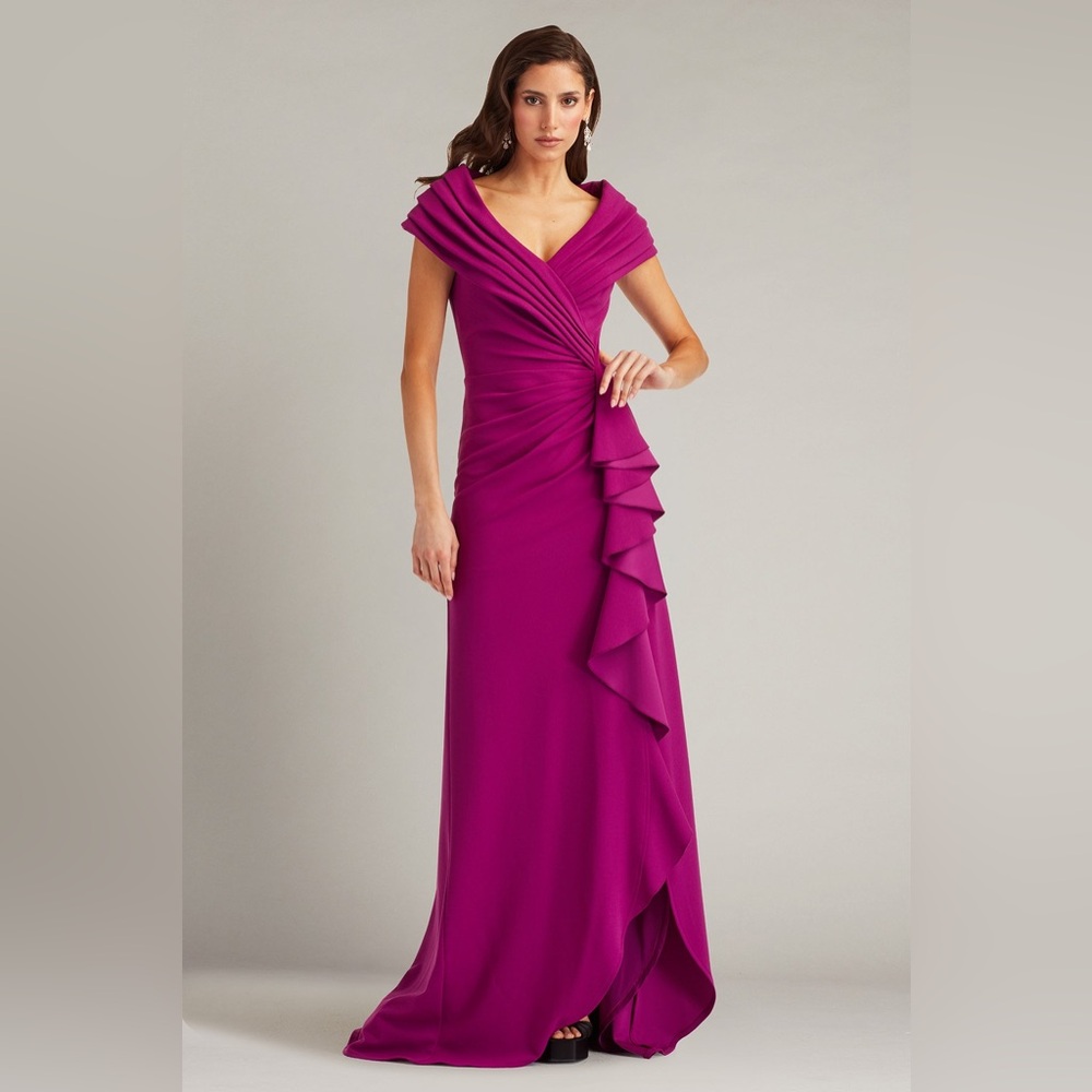 Tadashi Shoji Fuchsia Off-Shoulder Ruffle Maxi Dress